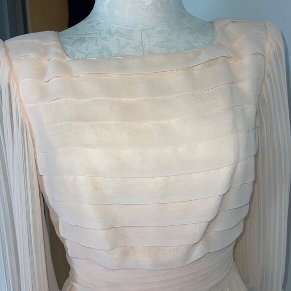 Miss Elliette Vintage Womens Dress Size Small Peach Pleated Chiffon Maxi - Picture 4 of 11